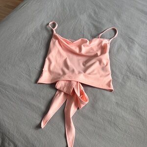 Peach Pink Satin Cami Crop Top with Tie Back
